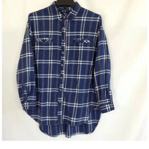 BDG Women's  Petite Blue Plaid Flannel Button-Up Shirt Size SP